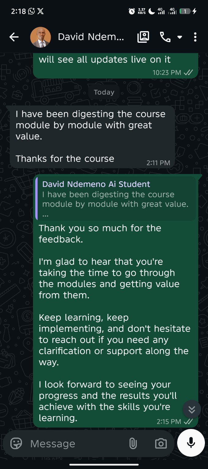 David Ndemeno testimonial screenshot